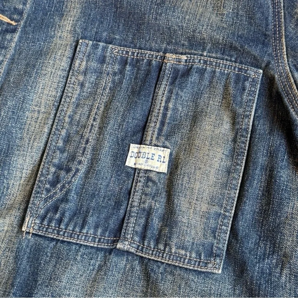 RRL Men's XXL Denim Chore Jacket‎ Corduroy Collar Bluevale Wash Red Cast Pockets